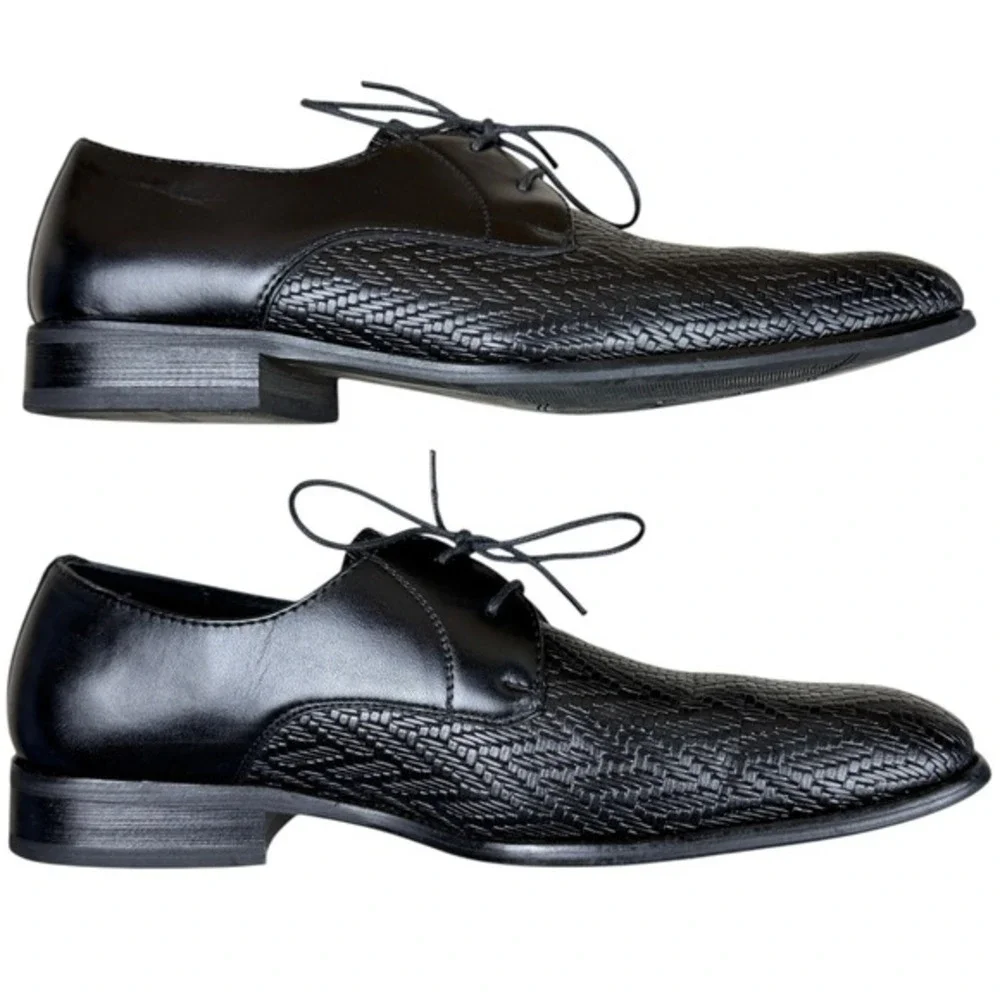 Delli Aldo Mens Size 7.5 Black Woven Texture Derby Dress Business Shoes M3-19157